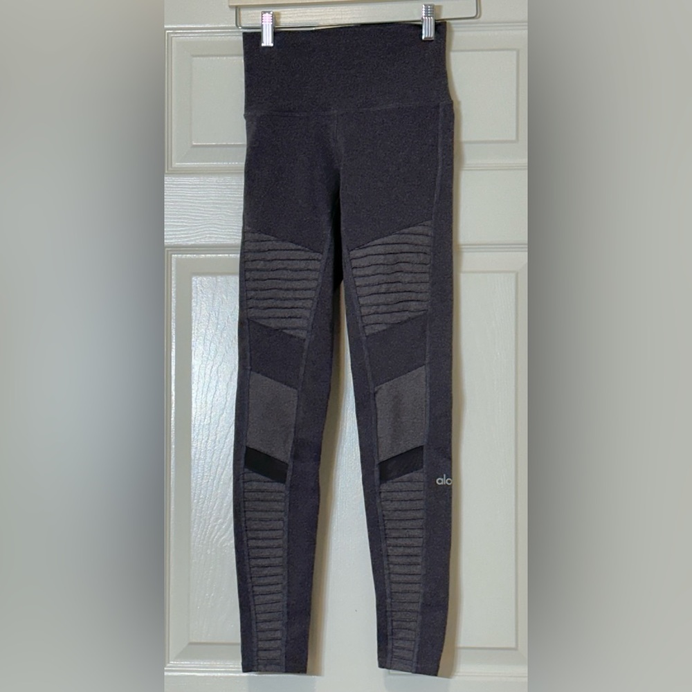 Women’s ALO Yoga Gray High Waist Moto Leggings Stretch Mesh Inserts Size XS
